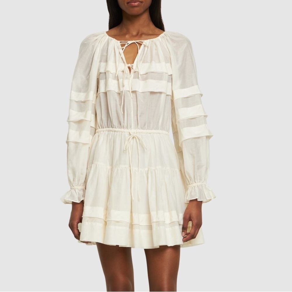 Ulla Johnson NWOT Polly Ruffled Longsleeve Ivory Mini Dress Size 6